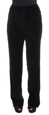 Ermanno Scervino Black Velvet Cotton Straight Legs Women's Pants