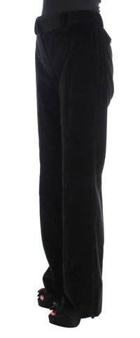 Ermanno Scervino Black Velvet Cotton Straight Legs Women's Pants