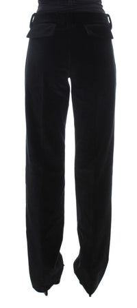 Ermanno Scervino Black Velvet Cotton Straight Legs Women's Pants