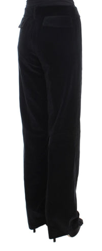 Ermanno Scervino Black Velvet Cotton Straight Legs Women's Pants