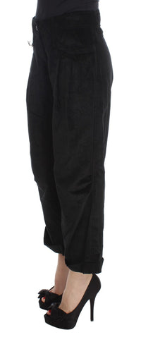 Ermanno Scervino Black Velvet Cotton Capri Bootcut Women's Pants
