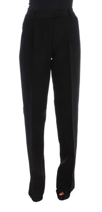 Ermanno Scervino Black Striped Cotton Blend Wide Legs Women's Pants