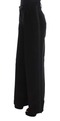 Ermanno Scervino Black Striped Cotton Blend Wide Legs Women's Pants