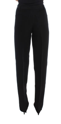 Ermanno Scervino Black Striped Cotton Blend Wide Legs Women's Pants