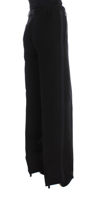 Ermanno Scervino Black Striped Cotton Blend Wide Legs Women's Pants