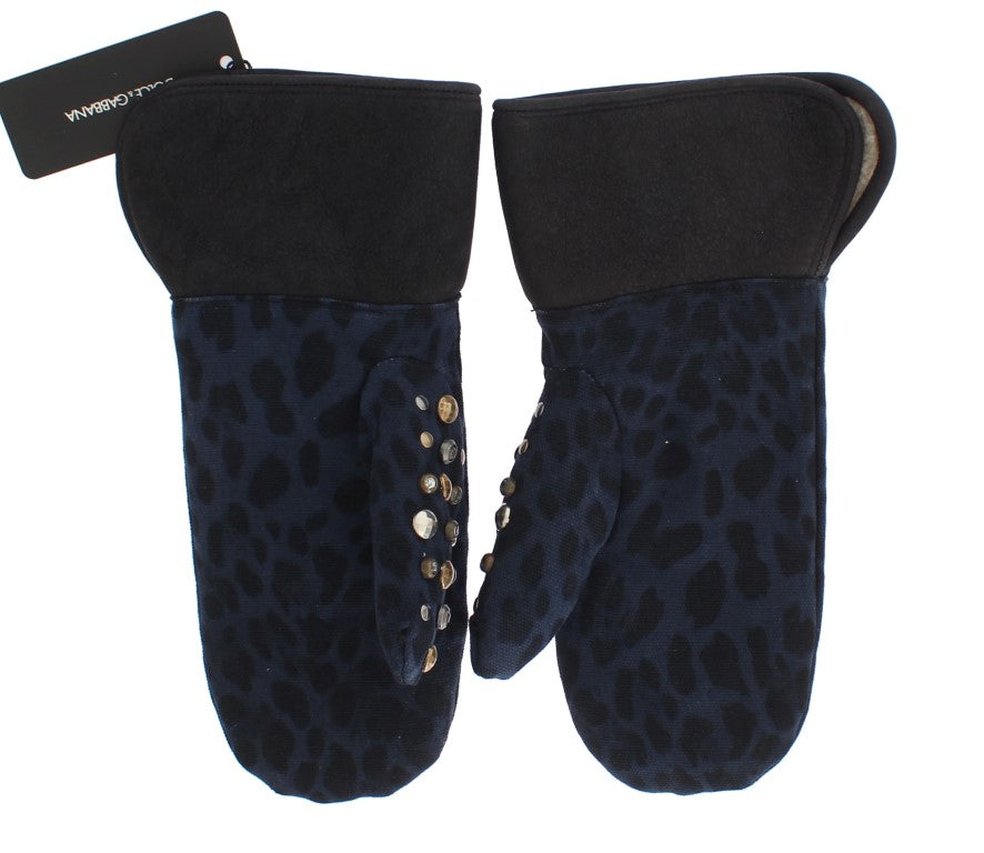 Dolce & Gabbana Gray Wool Shearling Studded Blue Leopard Men's