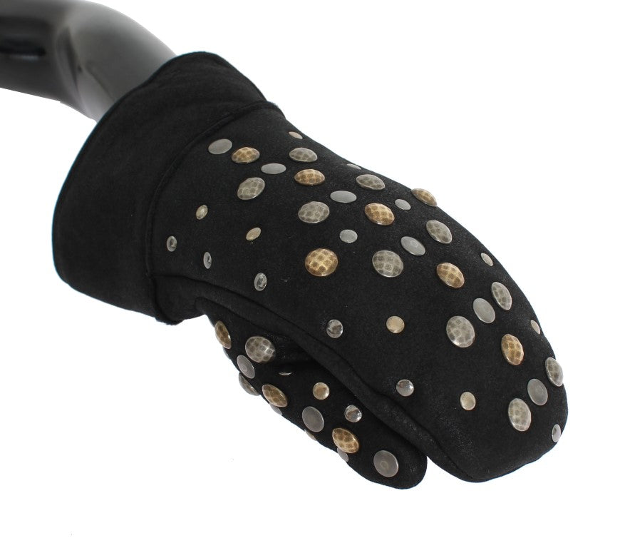 Dolce & Gabbana Gray Wool Shearling Studded Men's Gloves
