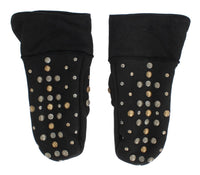 Dolce & Gabbana Gray Wool Shearling Studded Men's Gloves