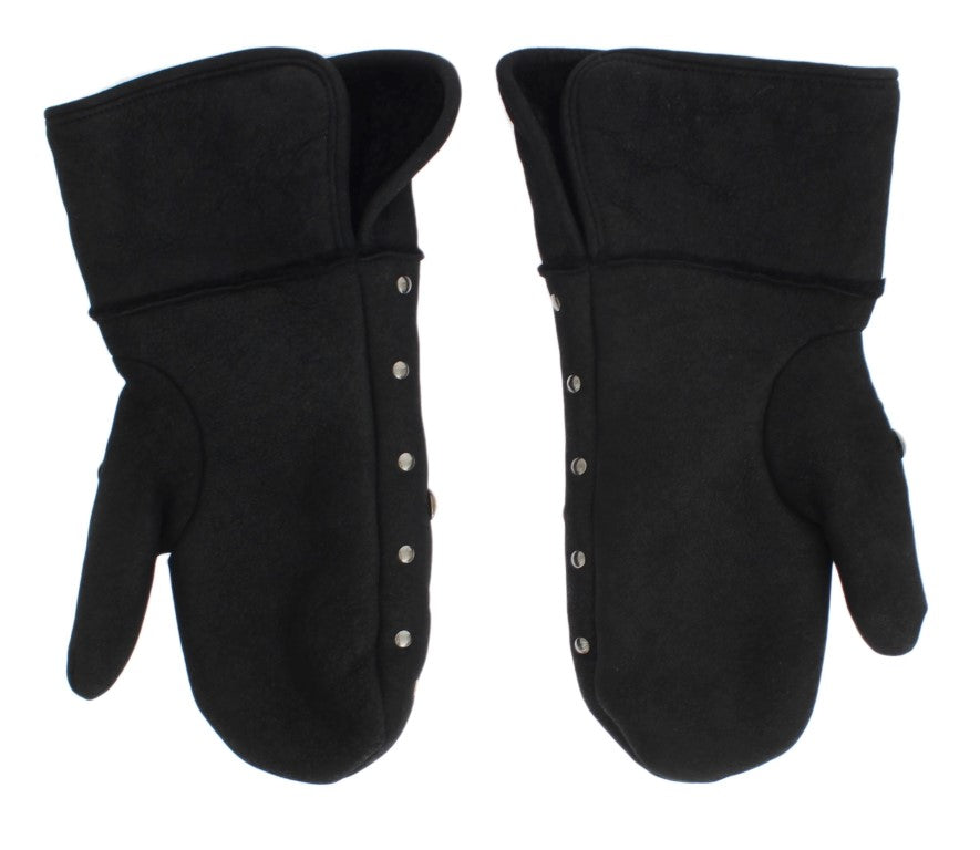 Dolce & Gabbana Gray Wool Shearling Studded Men's Gloves
