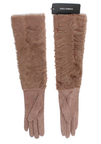 Dolce & Gabbana Beige Suede Xiangao Fur Elbow Women's Gloves