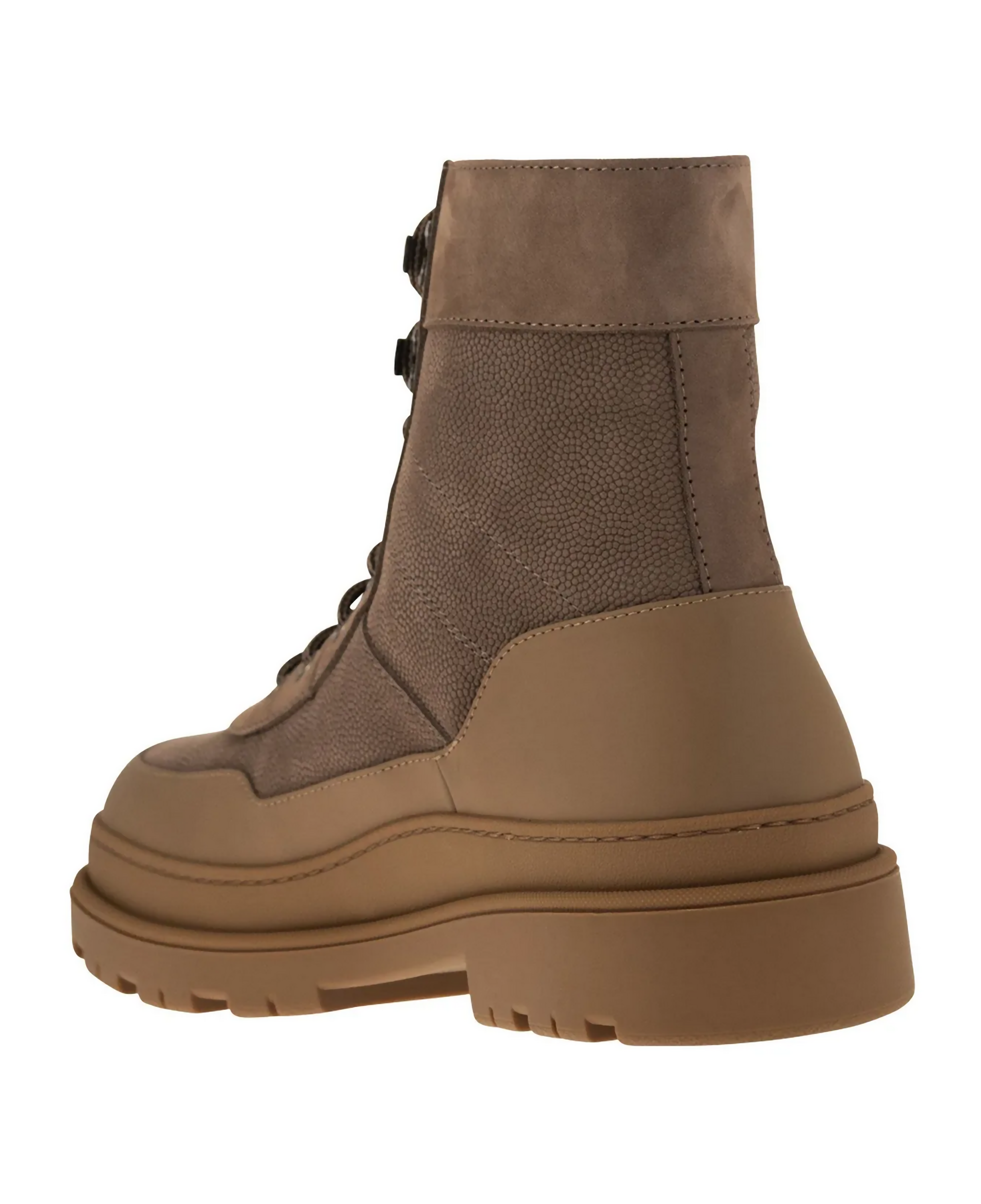 Brunello Cucinelli Grain Leather Suede Trim Lace-Up Combat Boots