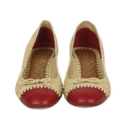 Bottega Veneta Women's Bow Beige Red Straw Leather Ballet Flat (39.5 EU / 9.5 US)