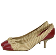 Bottega Veneta Women's Bow Beige Red Straw Leather Ballet Flat (39.5 EU / 9.5 US)