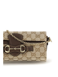 Gucci Women Gg Fabric Chain Wallet With Horsebit