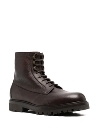 Brunello Cucinelli Pebbled Shearling Leather Lace-Up Lug Sole Boots
