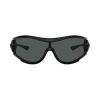 Versace Versace Shield Full Rim, with a Black frame and Dark Grey lens.