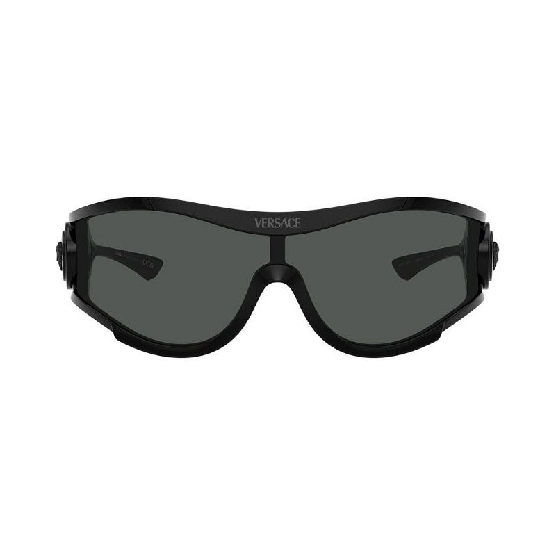 Versace Versace Shield Full Rim, with a Black frame and Dark Grey lens.