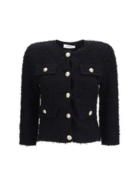 Balmain Women Double-Breasted Tweed Cropped Jacket With Logo Buttons