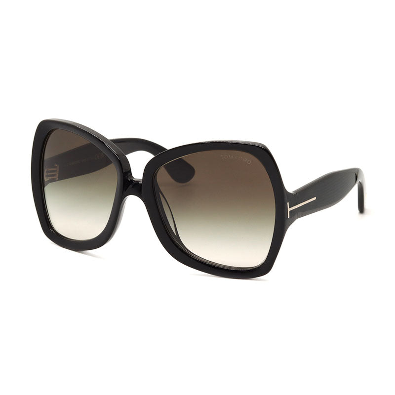 Tom Ford Sunglasses Butterfly Full Rim, Shiny Black Frame and Smoke Gradient Lens FT122201B