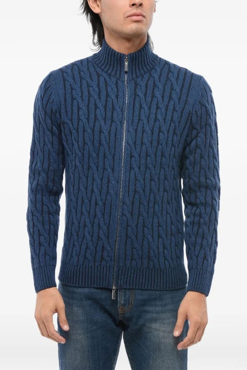 Moorer Moorer Urbino-Dov Zip-Up Cardigan Denim