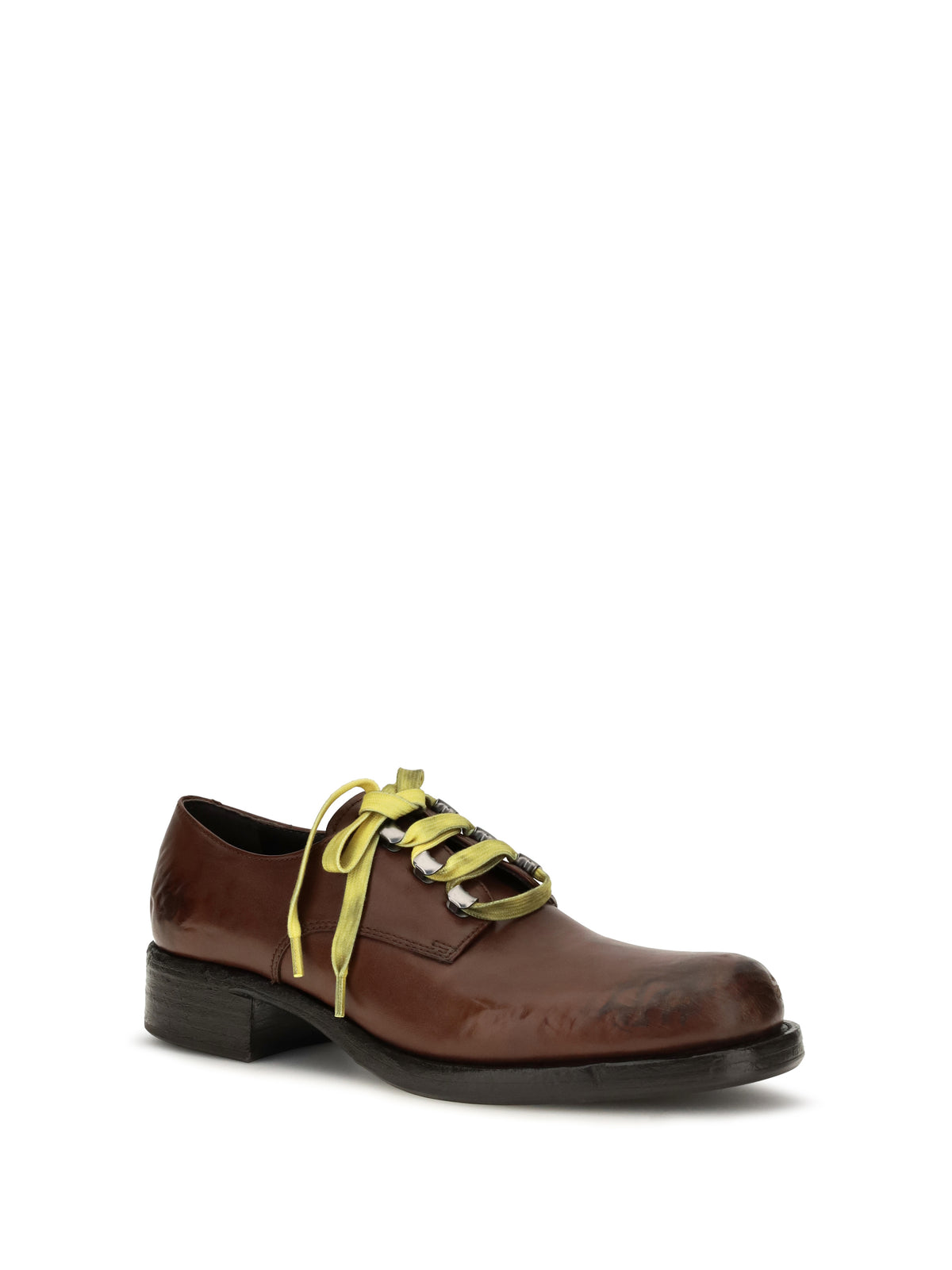 Prada Women Antique Leather Lace-Up Loafers