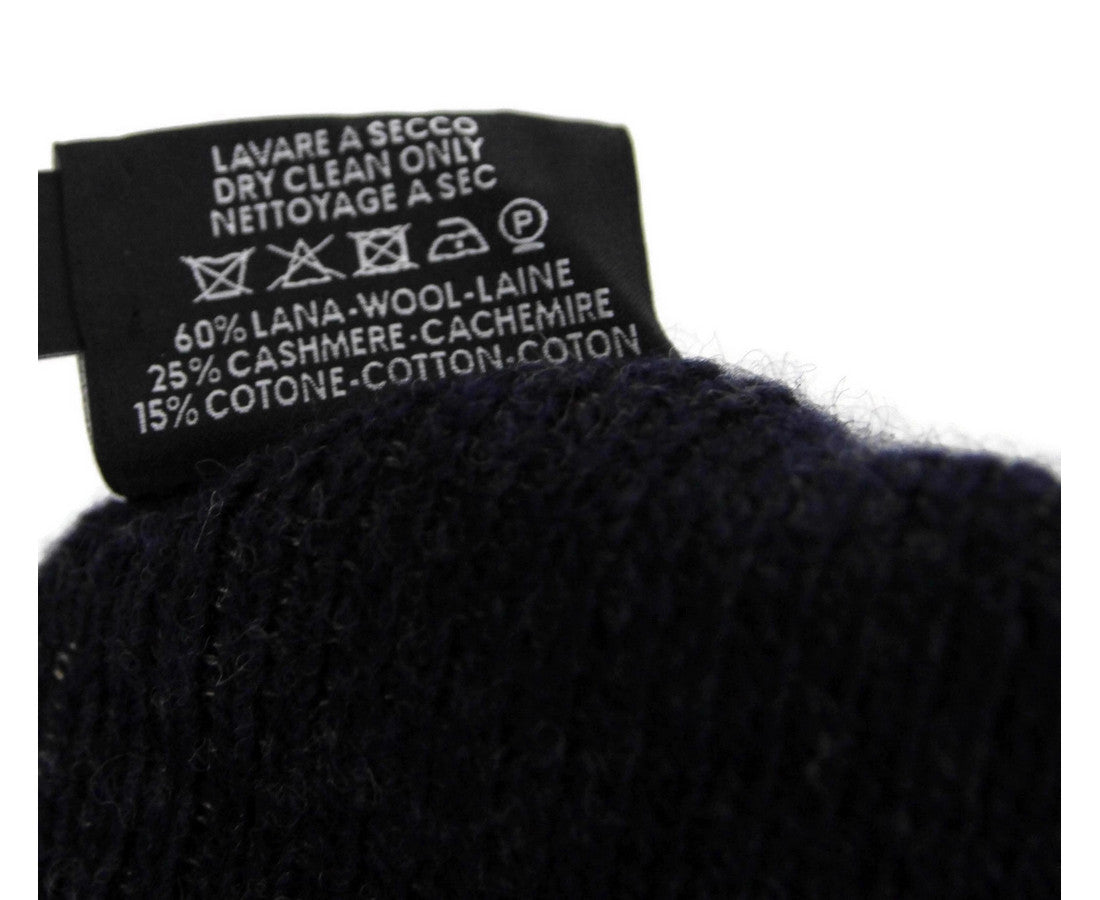 Gucci Gucci Unisex Dark Blue Wool Cashmere cotton Beanie Hat with Logo