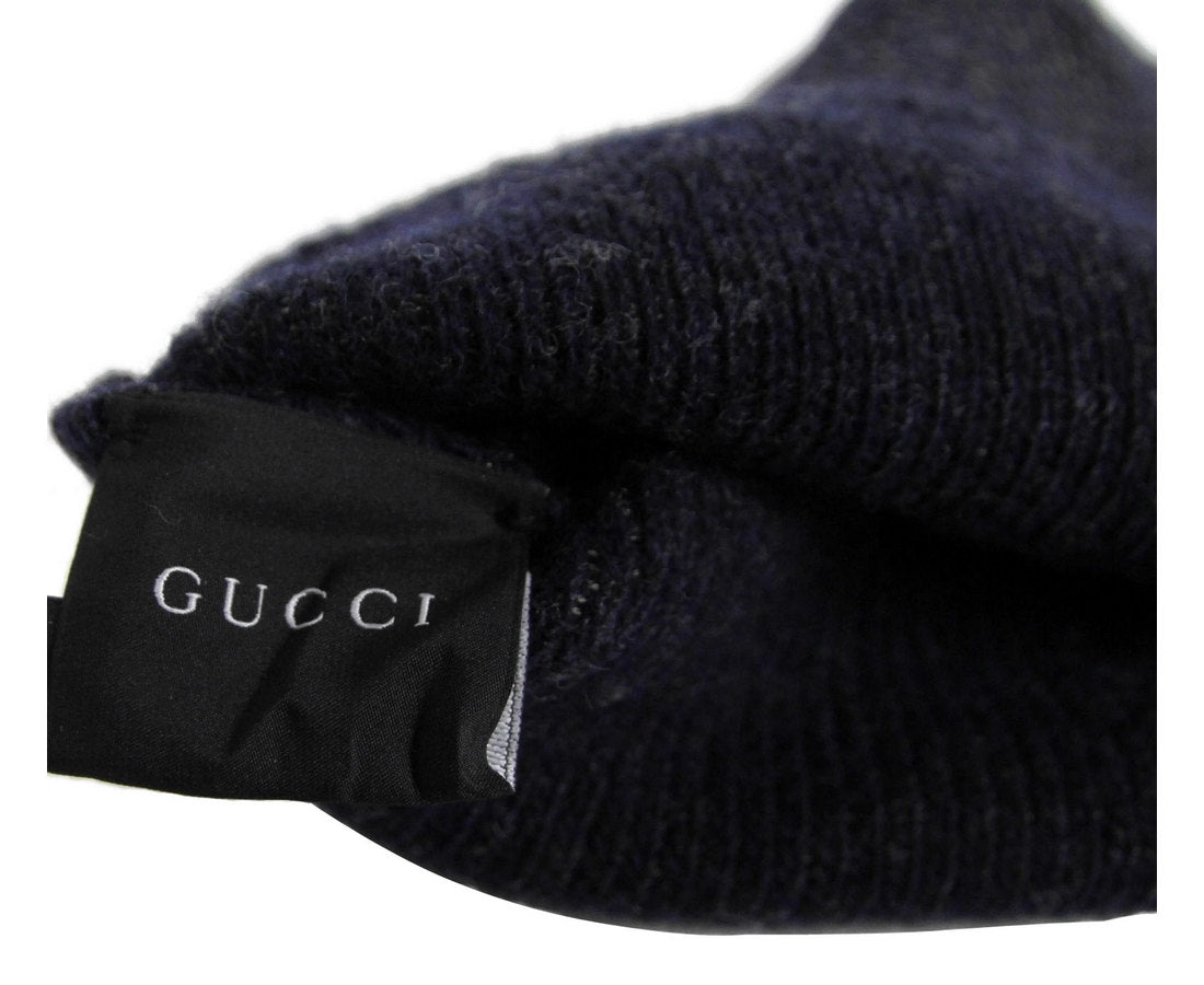 Gucci Gucci Unisex Dark Blue Wool Cashmere cotton Beanie Hat with Logo