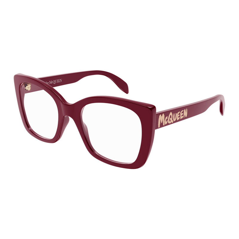 Alexander McQueen Eyeglasses Square Full Rim, Shiny Black Frame and Clear Demo Lens Lens AM0351O002