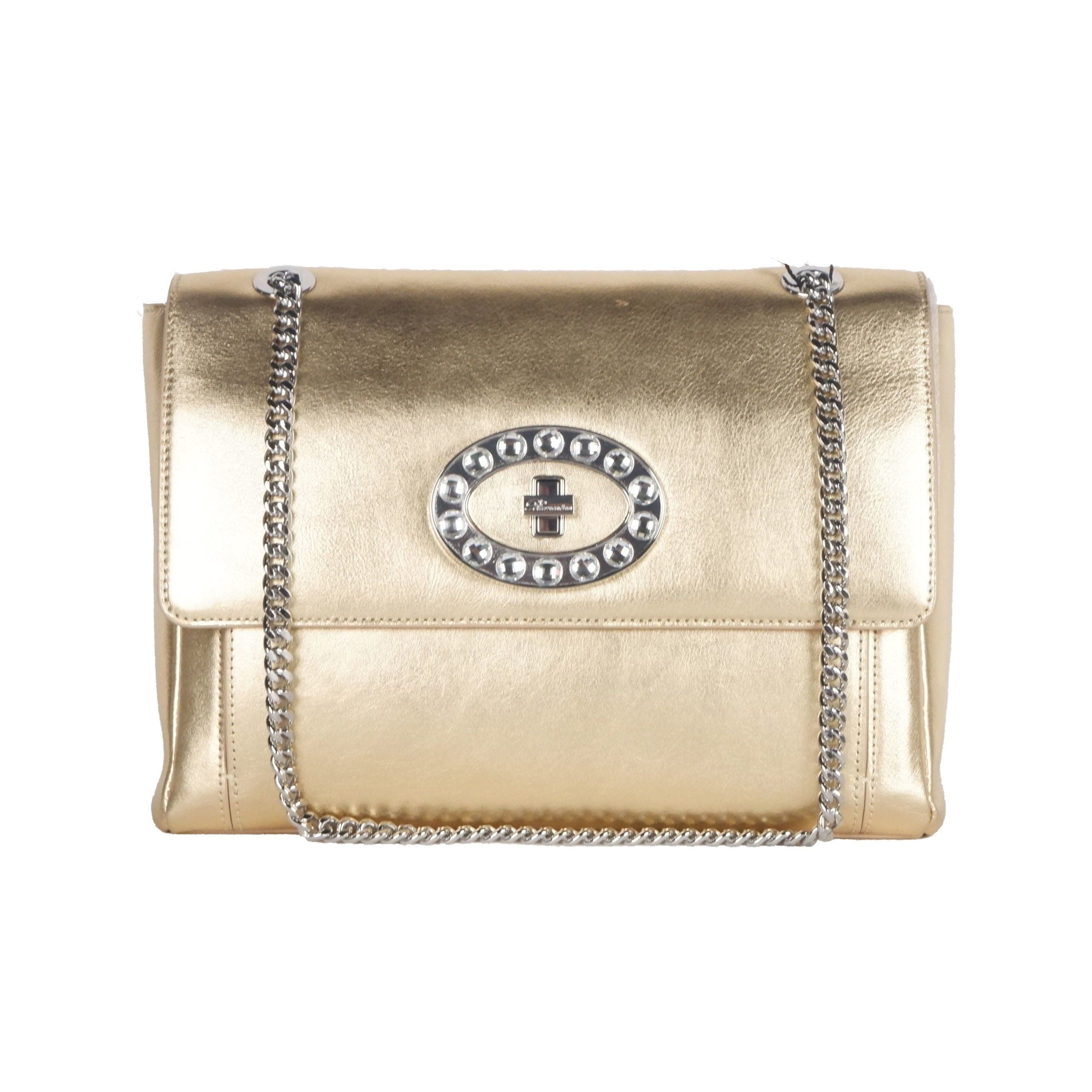 Blumarine Gold Leather Shoulder Women Women's Bag