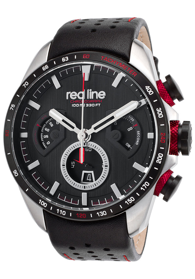 Red Line Men's RL-302C-01 Kickdown 48mm Black Dial Leather Watch Black