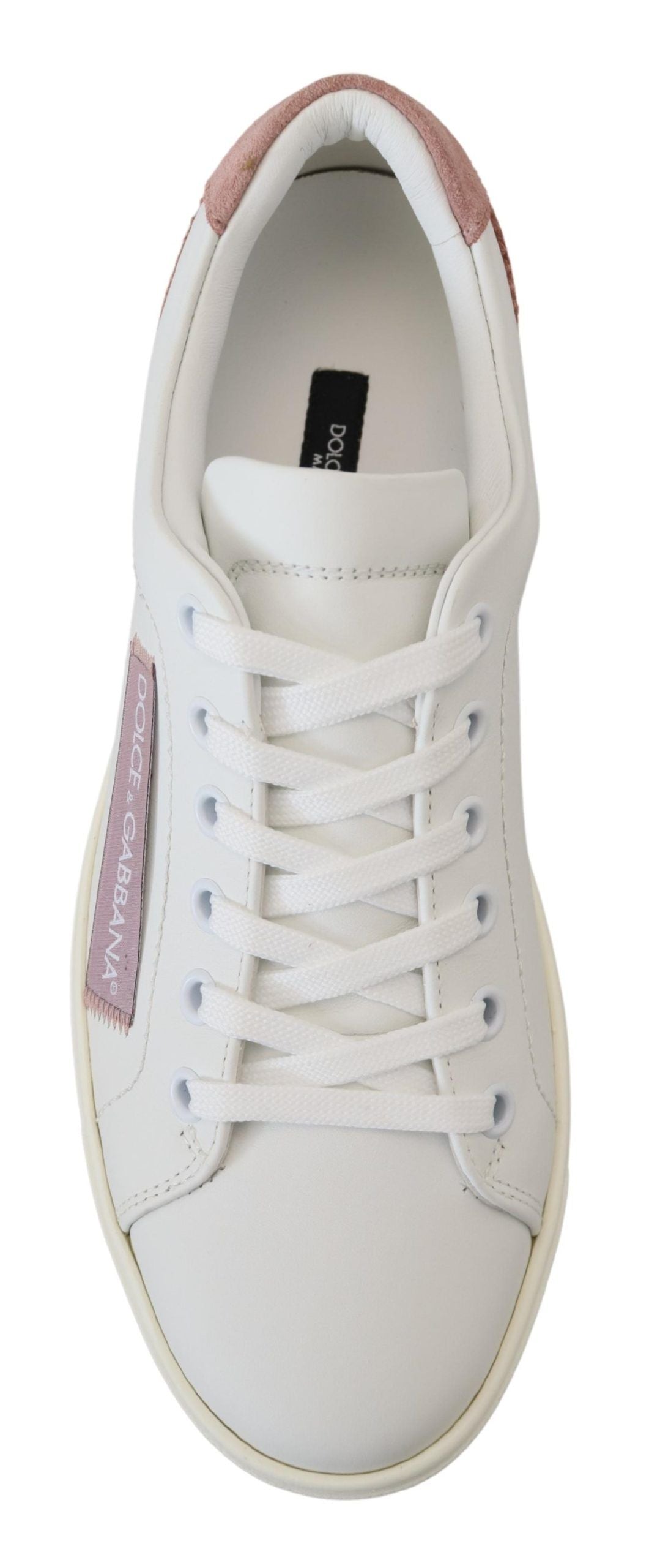Dolce & Gabbana White Pink Leather Low Top Sneakers Women's Shoes