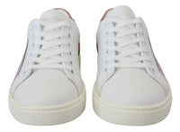 Dolce & Gabbana White Pink Leather Low Top Sneakers Women's Shoes
