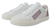Dolce & Gabbana White Pink Leather Low Top Sneakers Women's Shoes