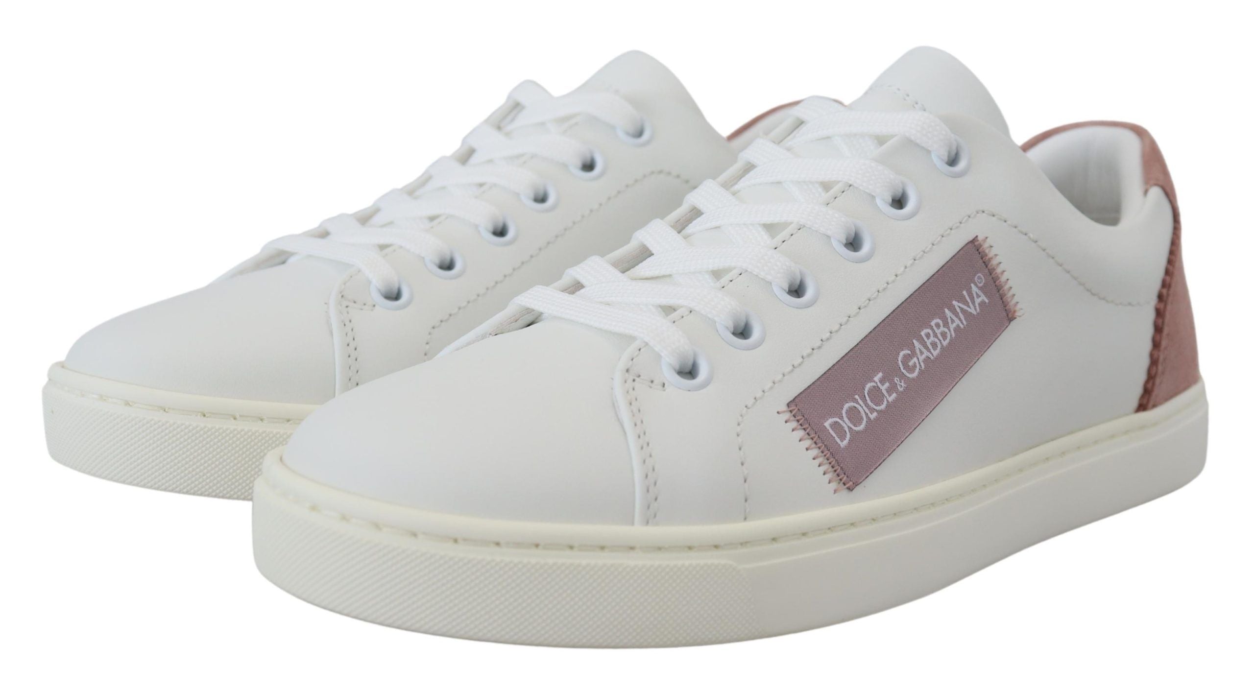 Dolce & Gabbana White Pink Leather Low Top Sneakers Women's Shoes