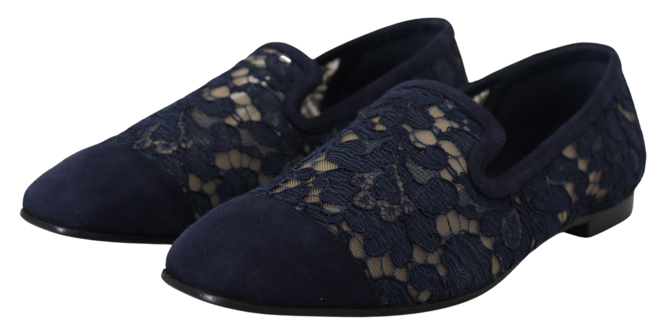 Dolce & Gabbana Dolce & Gabbana Blue Floral Lace Slip Ons Loafers Flats Women's Shoes