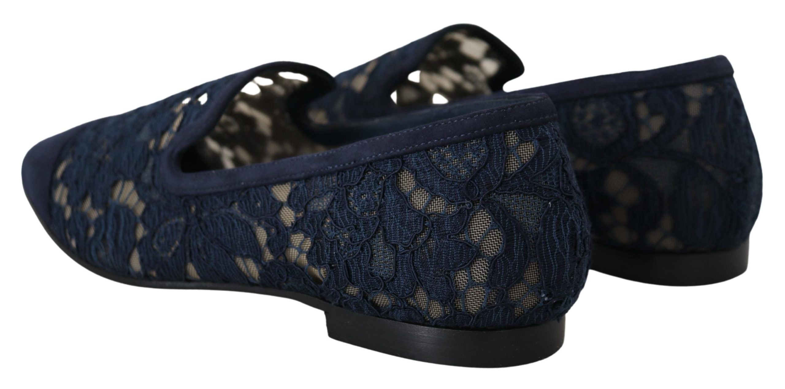 Dolce & Gabbana Dolce & Gabbana Blue Floral Lace Slip Ons Loafers Flats Women's Shoes