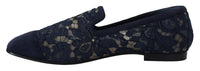 Dolce & Gabbana Dolce & Gabbana Blue Floral Lace Slip Ons Loafers Flats Women's Shoes