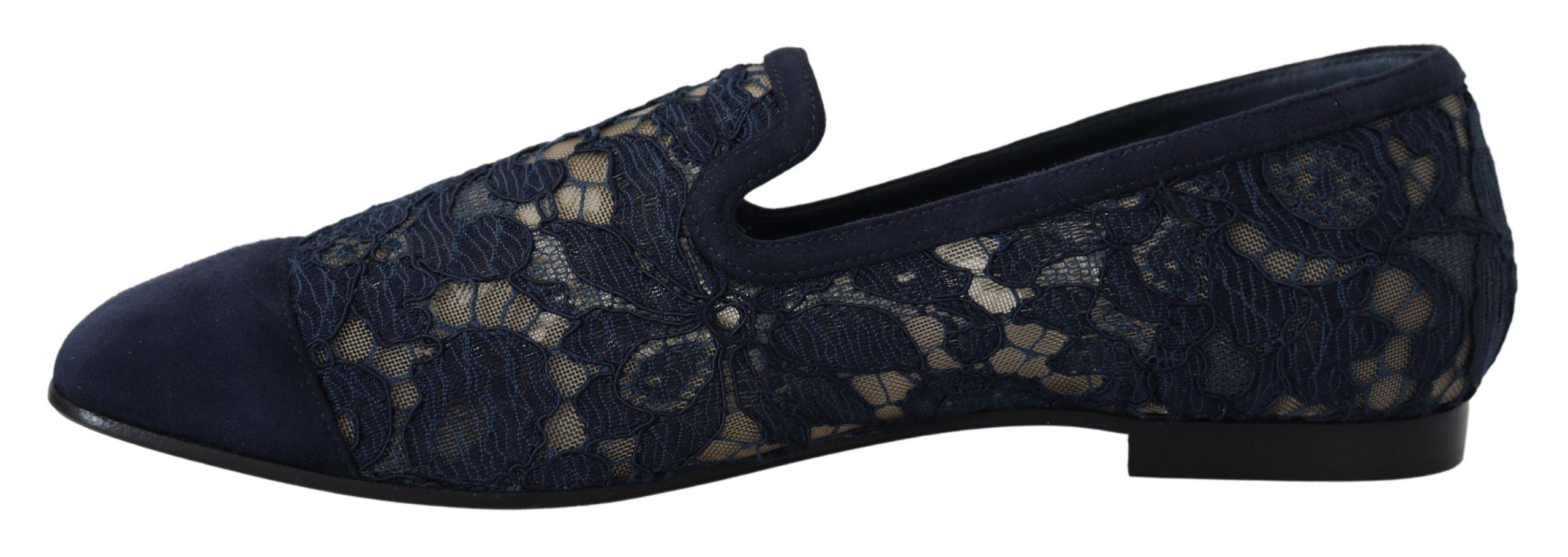 Dolce & Gabbana Dolce & Gabbana Blue Floral Lace Slip Ons Loafers Flats Women's Shoes