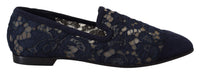 Dolce & Gabbana Dolce & Gabbana Blue Floral Lace Slip Ons Loafers Flats Women's Shoes