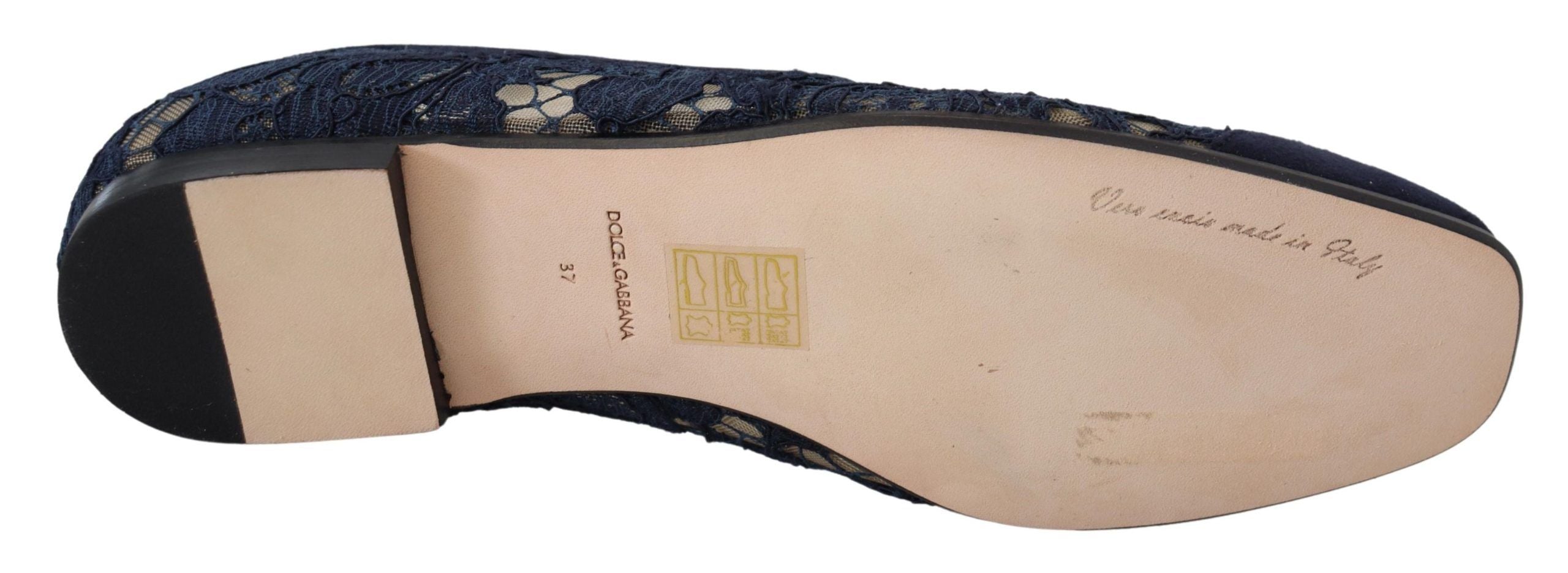 Dolce & Gabbana Dolce & Gabbana Blue Floral Lace Slip Ons Loafers Flats Women's Shoes