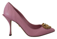 Dolce & Gabbana Pink Leather Heart DEVOTION Heels Pumps Women's Shoes