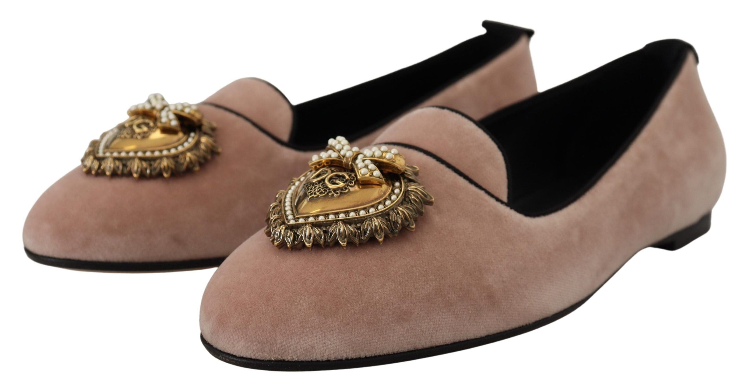 Dolce & Gabbana Dolce & Gabbana Pink Velvet Slip Ons Loafers Flats Women's Shoes