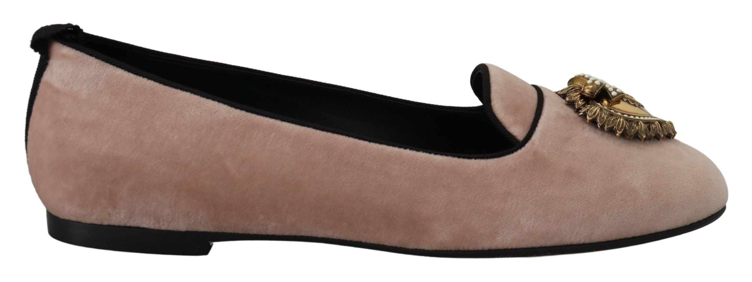 Dolce & Gabbana Dolce & Gabbana Pink Velvet Slip Ons Loafers Flats Women's Shoes