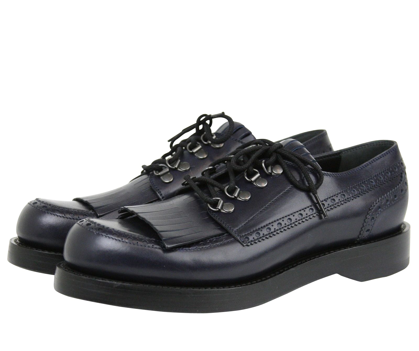 Gucci Gucci Men's Fringed Brogue Lace-Up Dark Blue Leather Shoes
