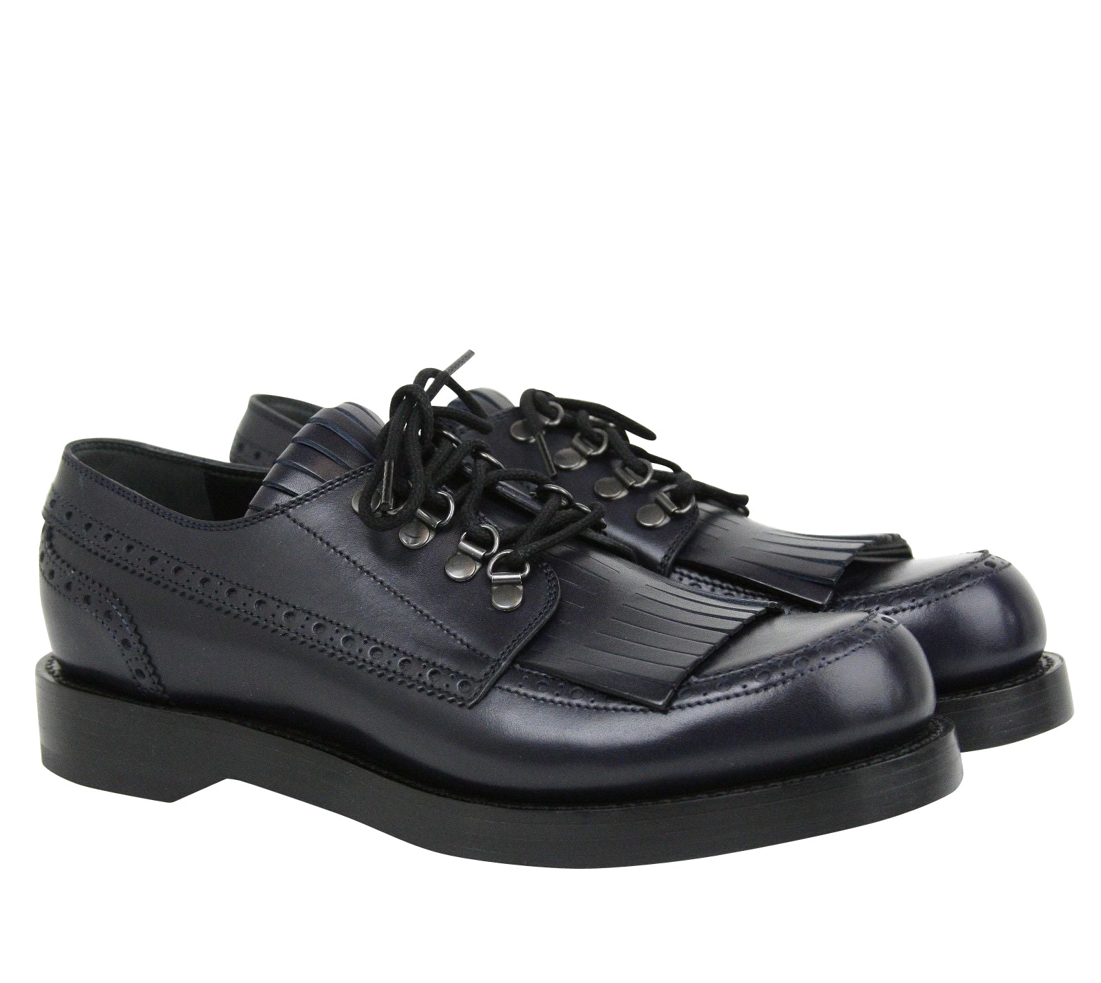 Gucci Gucci Men's Fringed Brogue Lace-Up Dark Blue Leather Shoes