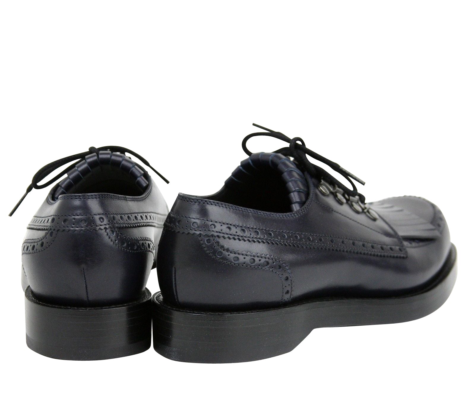 Gucci Gucci Men's Fringed Brogue Lace-Up Dark Blue Leather Shoes