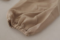 Dolce & Gabbana Brown Waistband Sleeves Ascot Collar Top Women's Blouse