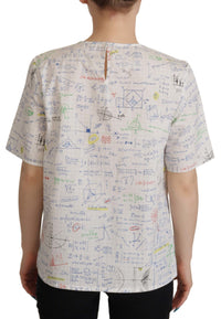 Dolce & Gabbana White Cotton Algebra Print Short Sleeves Women's Top