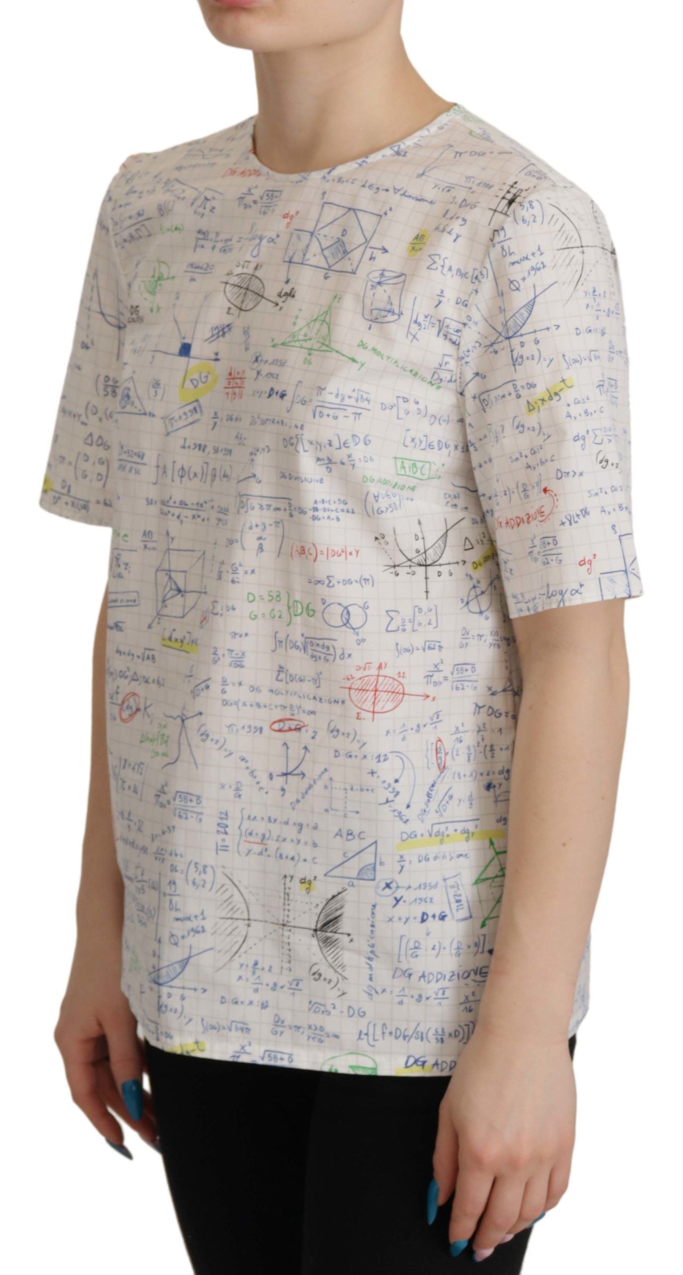 Dolce & Gabbana White Cotton Algebra Print Short Sleeves Women's Top