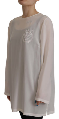 Dolce & Gabbana White Silk DG Logo Embroidered Long Sleeves Women's Blouse